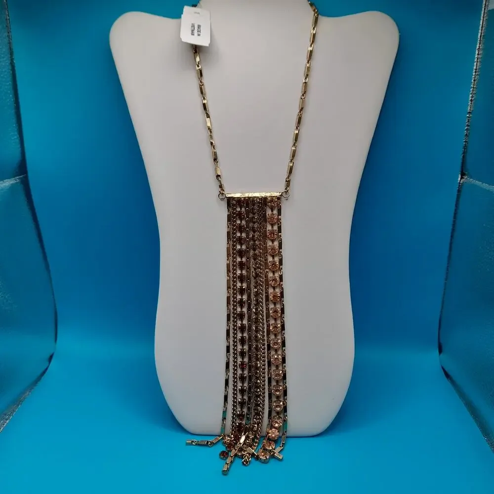 Rhinestone Chain Fringe Tassel Necklace, Made in Vietnam, 20